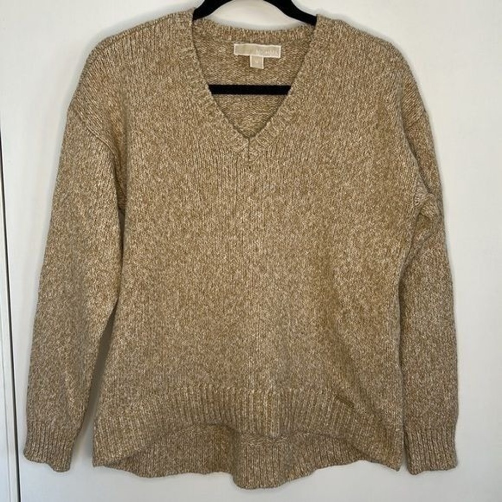 Michael Kors Tan Marled Knit Pullover Sweater M‎ Minimal Neutral Quiet Luxury